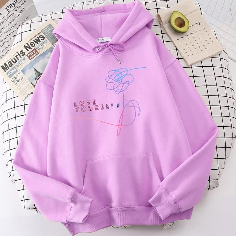 Hoodie Love Your Self | Korean Style | Atasan Wanita Dan Pria | Bahan Fleece tebal dan lembut | Allsize | Model Terbaru