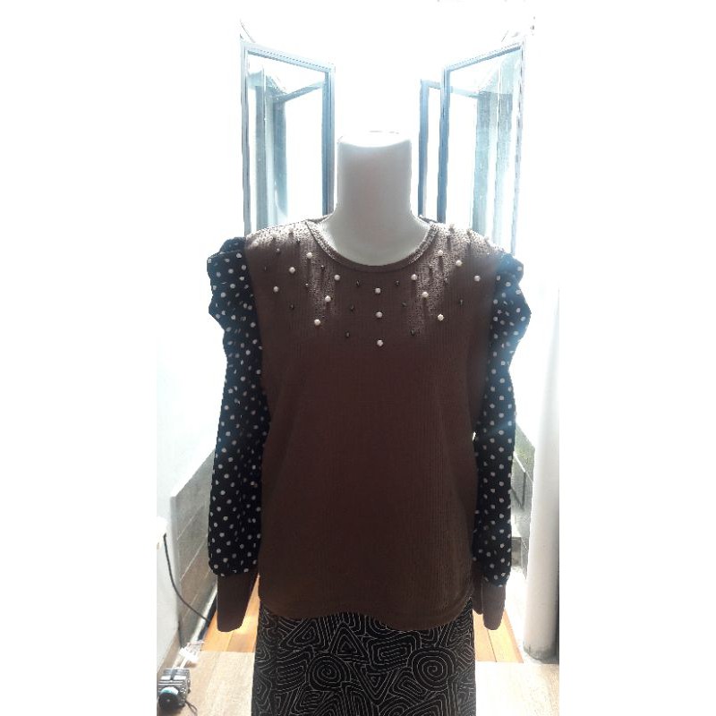 Atasan lengan balon warna coklat NEW