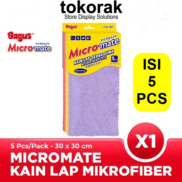 BAGUS MICROMATE KAIN LAP MICROFIBER SERBAGUNA 5S 30X30 CM 5PCS 307