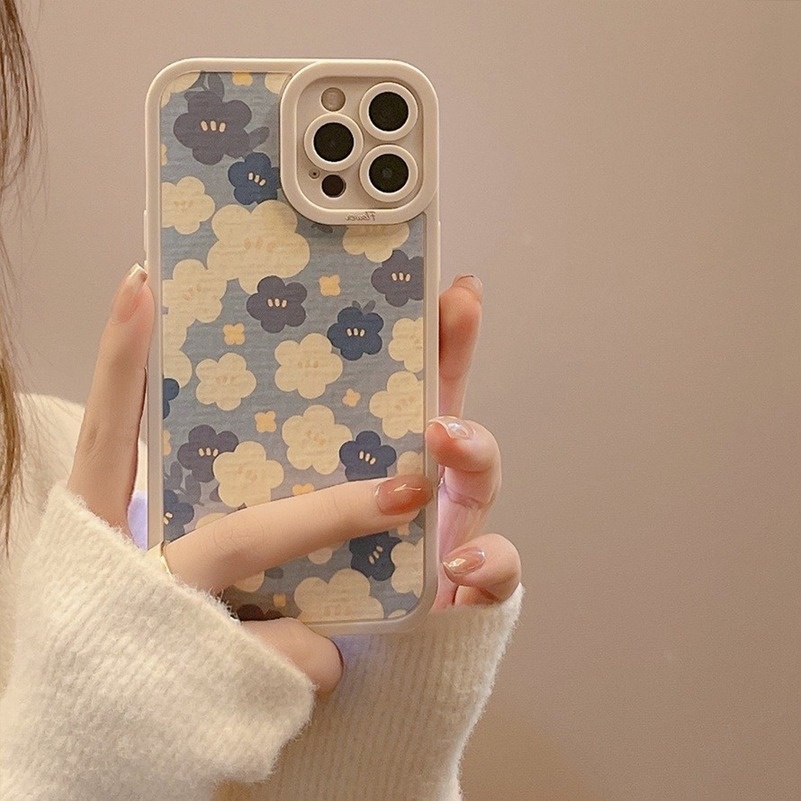 Soft Case Silikon TPU Motif Bunga Biru Untuk iPhone 13 12 11 Pro Max X XR Xs Max 7 8 6s 6 Plus SE 2020