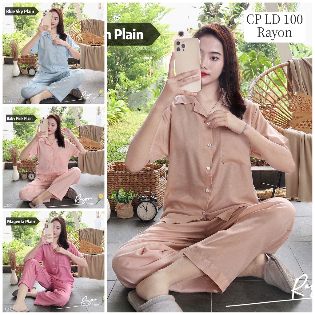 IZANY Piyama Dewasa CP L Rayon / Daily Set Celana Panjang Polos Rayon