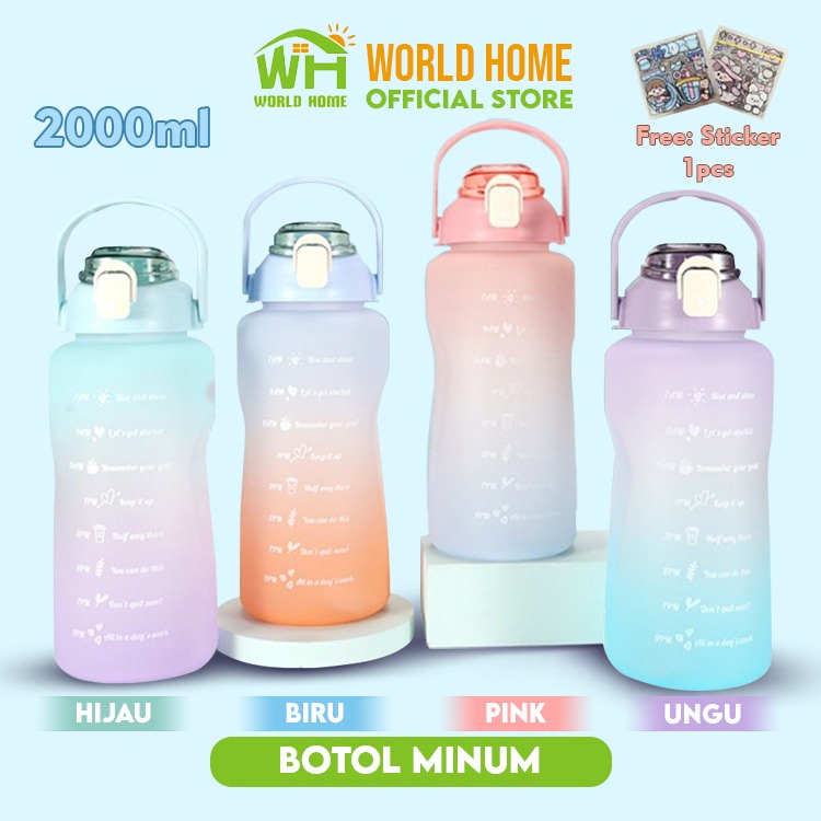 Botol Minum Viral 2 Liter Botol Minum Motivasi Penanda Waktu Botol Minum Gradiasi Warna Pastel Free Stiker 2D