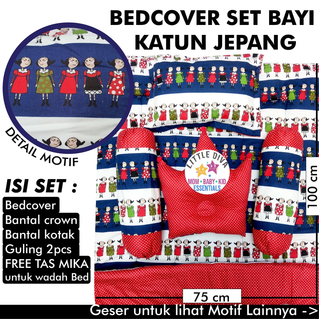 Bedcover Bayi KATUN JEPANG Sarung Lepas Selimut Bantal Crown Mahkota Guling Alas Tidur b3 akachan jp Bedset Bedcover Halus Lembut Eksklusif Kado Bayi Lahir Lahiran Newborn Bagus