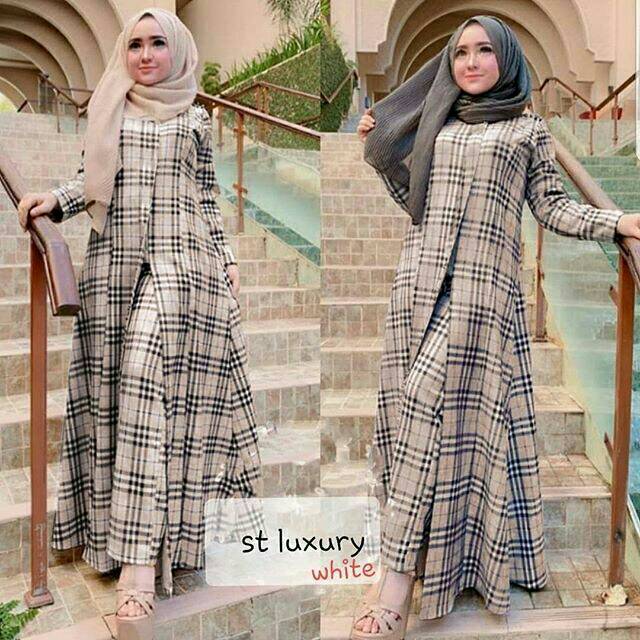 Gamis set celana motif burberry