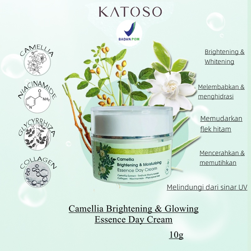 (BPOM) Camellia Brightening &amp; Glowing Essence Day Cream Melindungi dari sinar UV Pelembab Wajah Skincare  | 10 gr Niacinamide Whitening Day Cream
