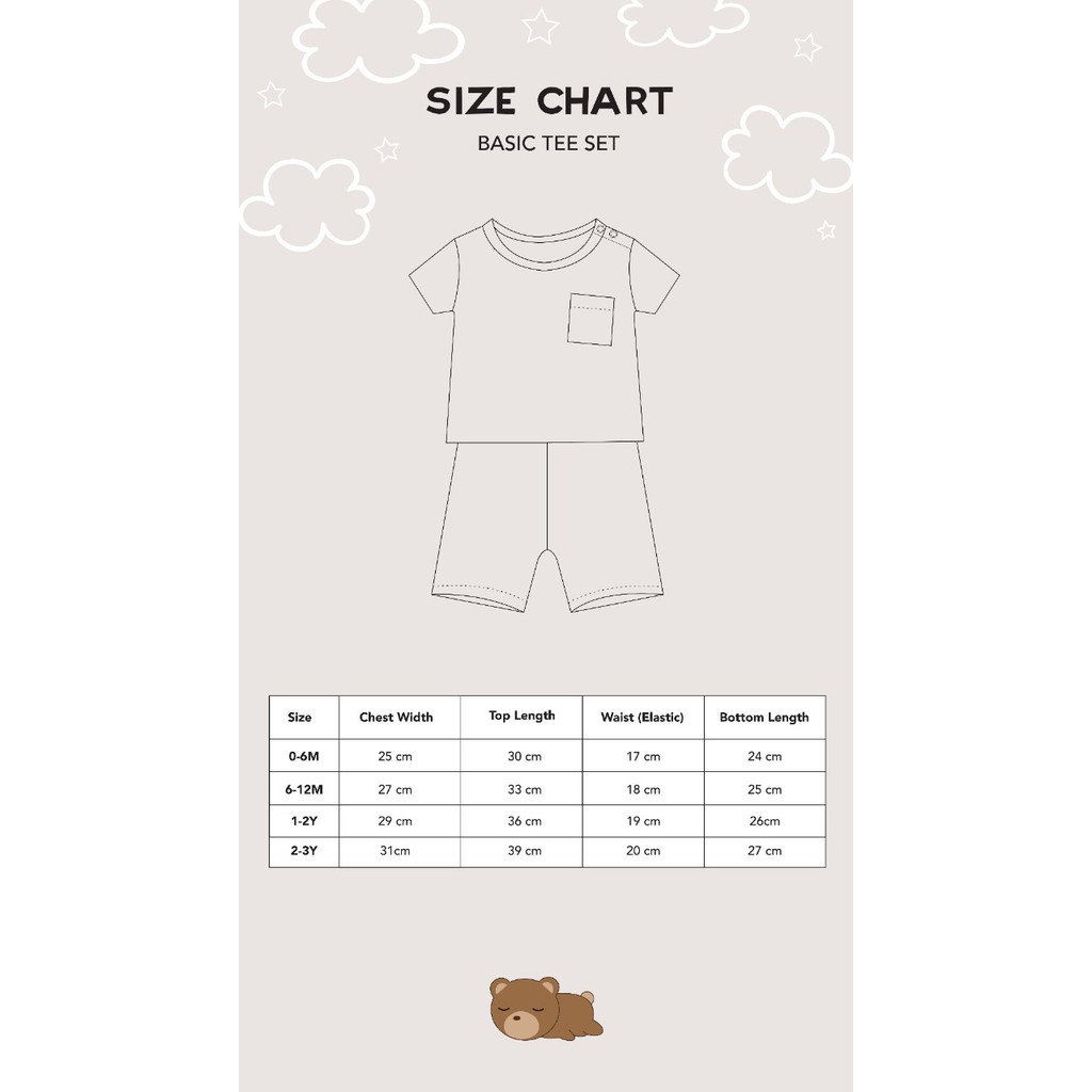 Petit Beary Bamboo Basic Tee + Shorts Set - Baju Santai Rumah Anak Bayi Celana Pendek Bambu Halus