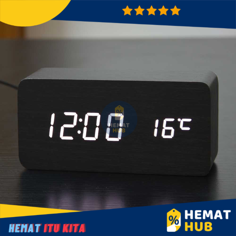 Jam Digital Meja Alarm LED Wood Dekorasi Kamar Tidur Ruang Tamu Minimalis Temperatur Model Kayu