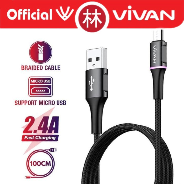 Vivan VDM100 Data Cable Micro USB LED Light Quick Charge 2.4A