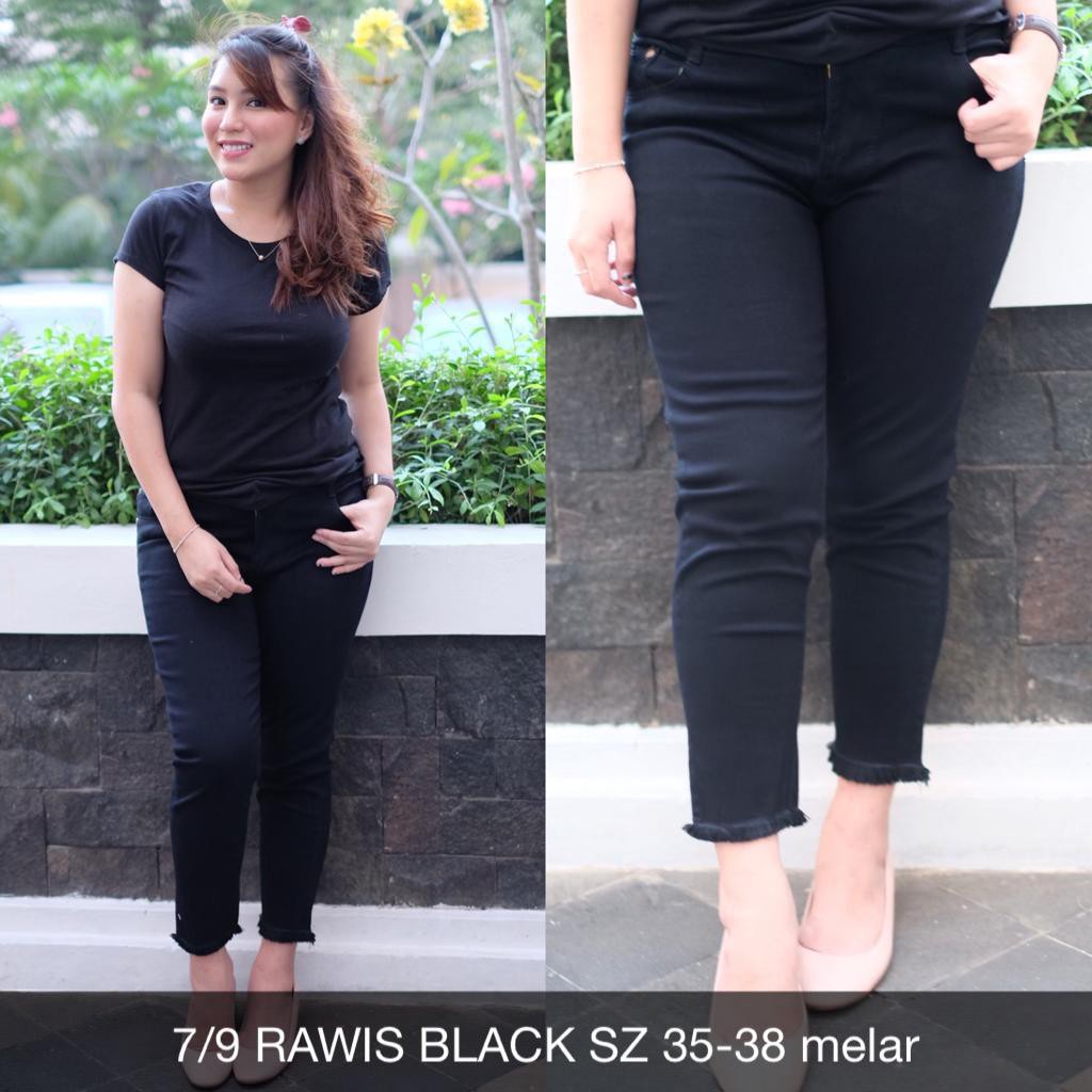 CELANA JEANS WANITA 7/9 RAWIS BLACK SUPERBIG