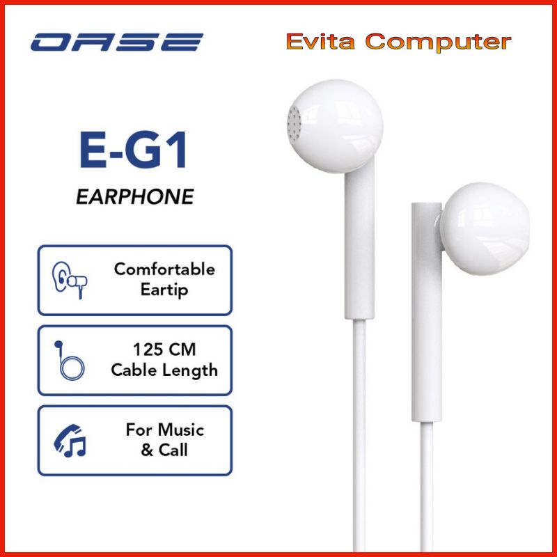 OASE E-G1 Earphone Headset Handsfree Wired Cable Length 125 Cm