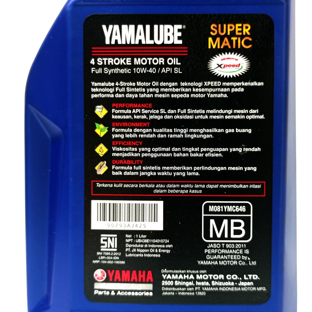 OLI YAMAHA YAMALUBE SUPER MATIC AT SAE 10W-40 ISI 1 LITER