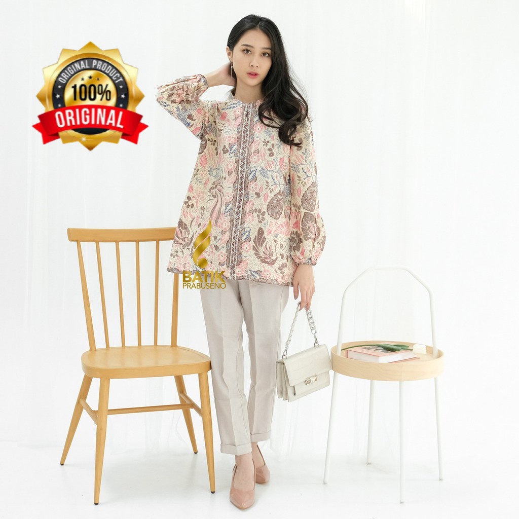 Batik Prabuseno Motif WARDANI Blouse Atasan Baju Batik Wanita Lengan Panjang Modern Jumbo Original P