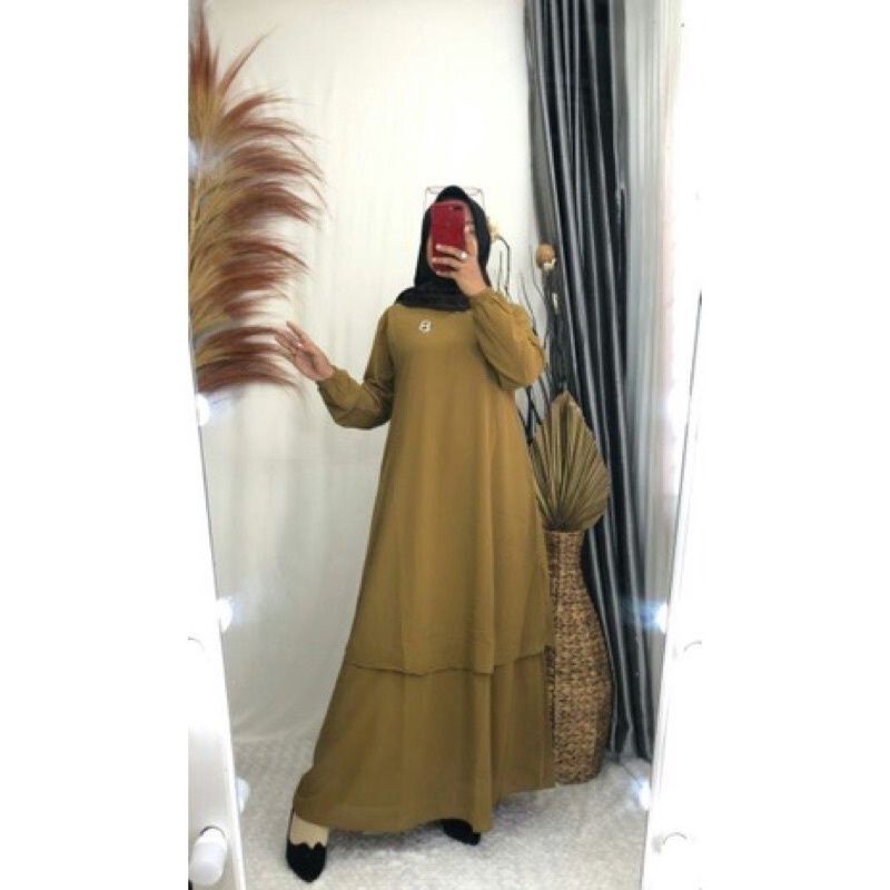 Baju Gamis Seragam Kerja Pegawai PNS PDH Pemda Hitam Putih Ceruty Babydoll Full Furing-2