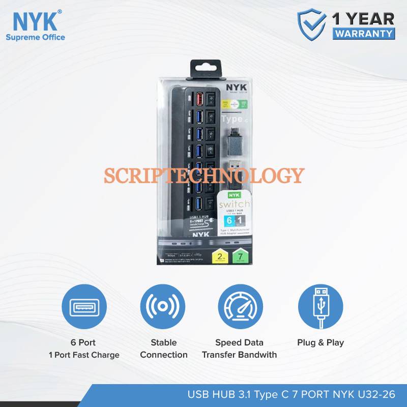 Usb Hub 7 Port Fast Charging Usb 3.1 With Type C NYK U3226