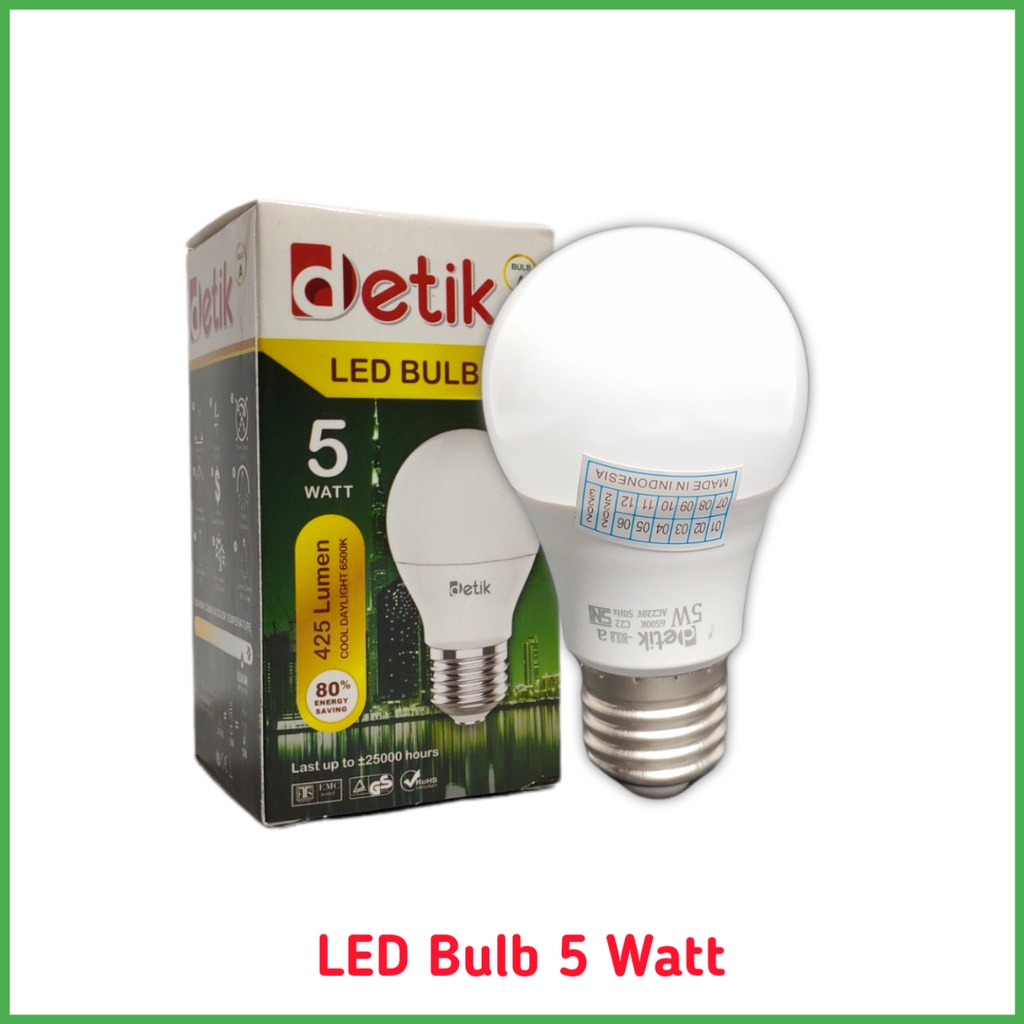 DETIK Lampu LED Bulb 5 Watt - Cahaya Putih (Garansi 1 Tahun)