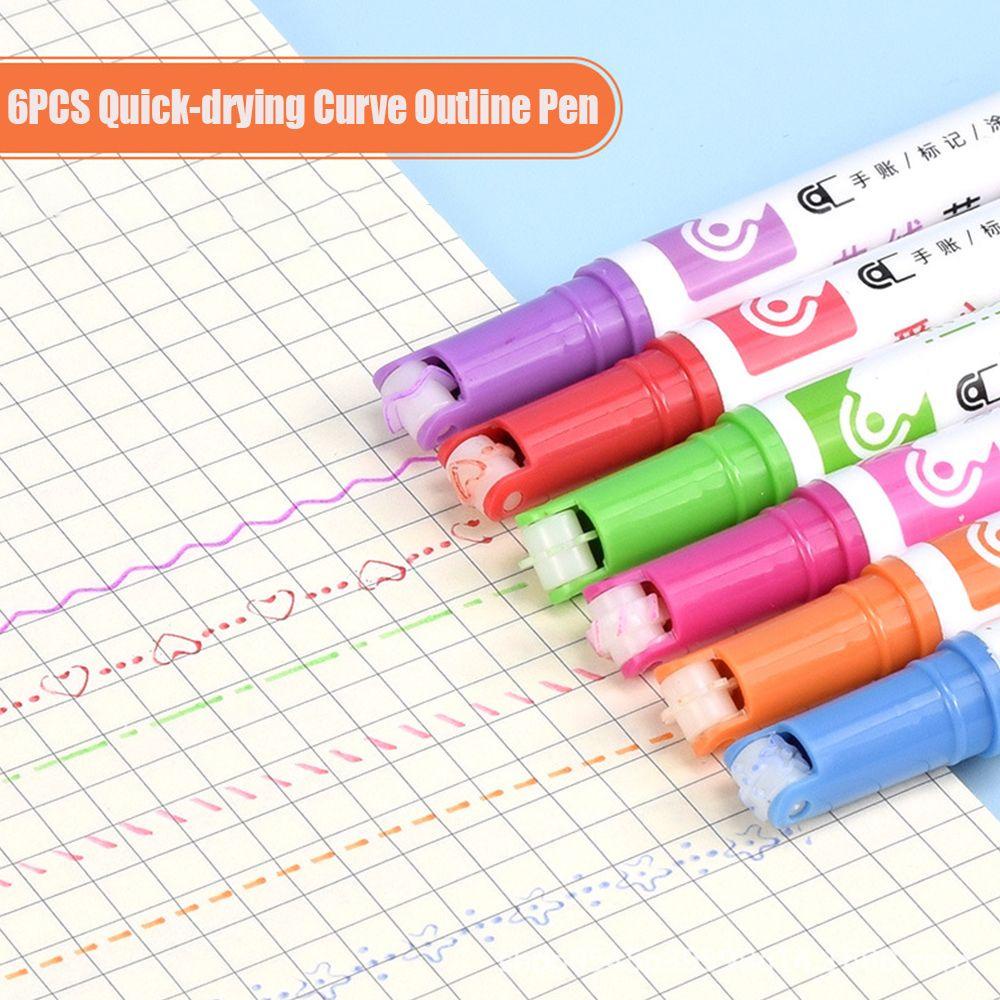 Nanas 6Pcs Curve Stabilo Pen Art Stationery Graffiti Berbentuk Bunga Natal Stabilo Terintegrasi Warna