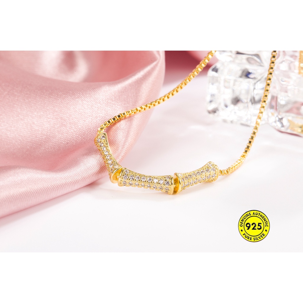 Gelang Emas 18K Bentuk Bambu Aksen Berlian Penuh Untuk Wanita