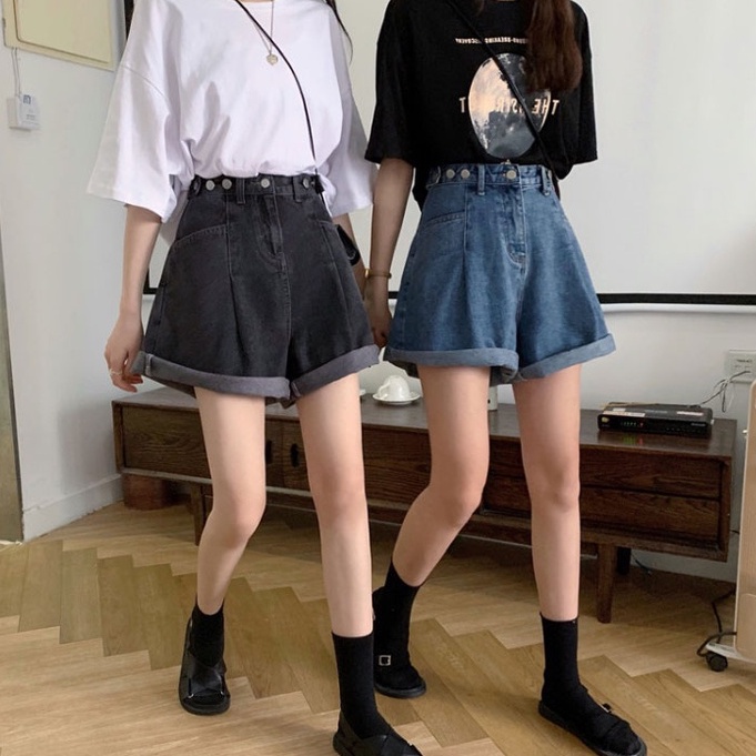 korean style celana jeans pendek wanita korean loose--jeans pendek cewe（realpict）