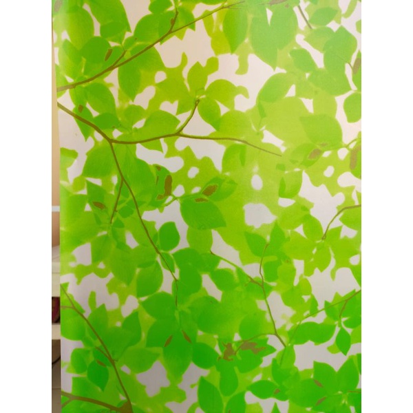 stiker kaca motif daun hijau ranting coklat
