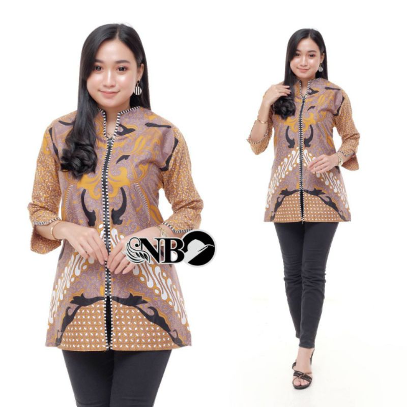 tey-17 Batik wanita ASJ SA HRB026 Kenongo Kemeja Tosca Pendek-Ziper  smrangn kunng