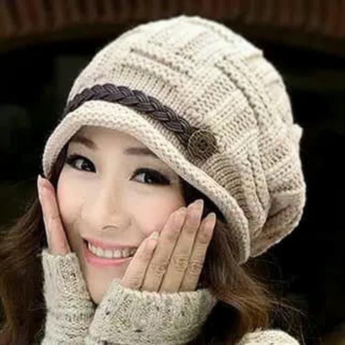 Gratis Ongkir Topi Kupluk Rajut Wanita / Topi Winter / Topi Import Best Seller - Putih
