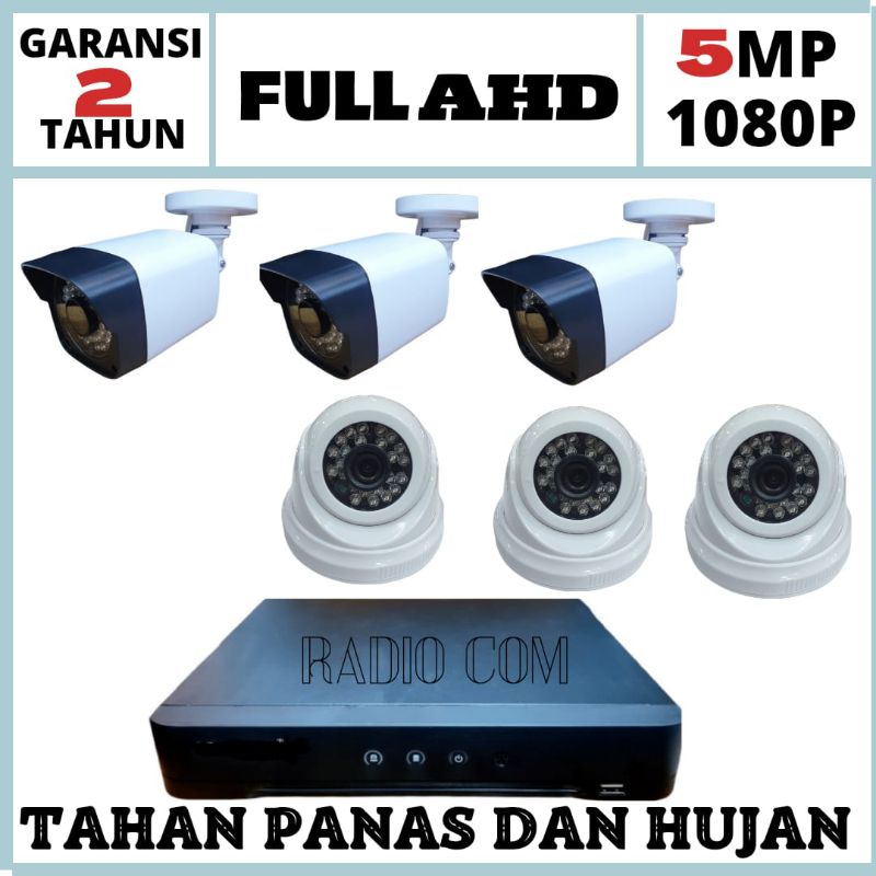 Paket cctv 8 channel 6 camera 5mp 1080p full ahd ir sony  garansi 2thn