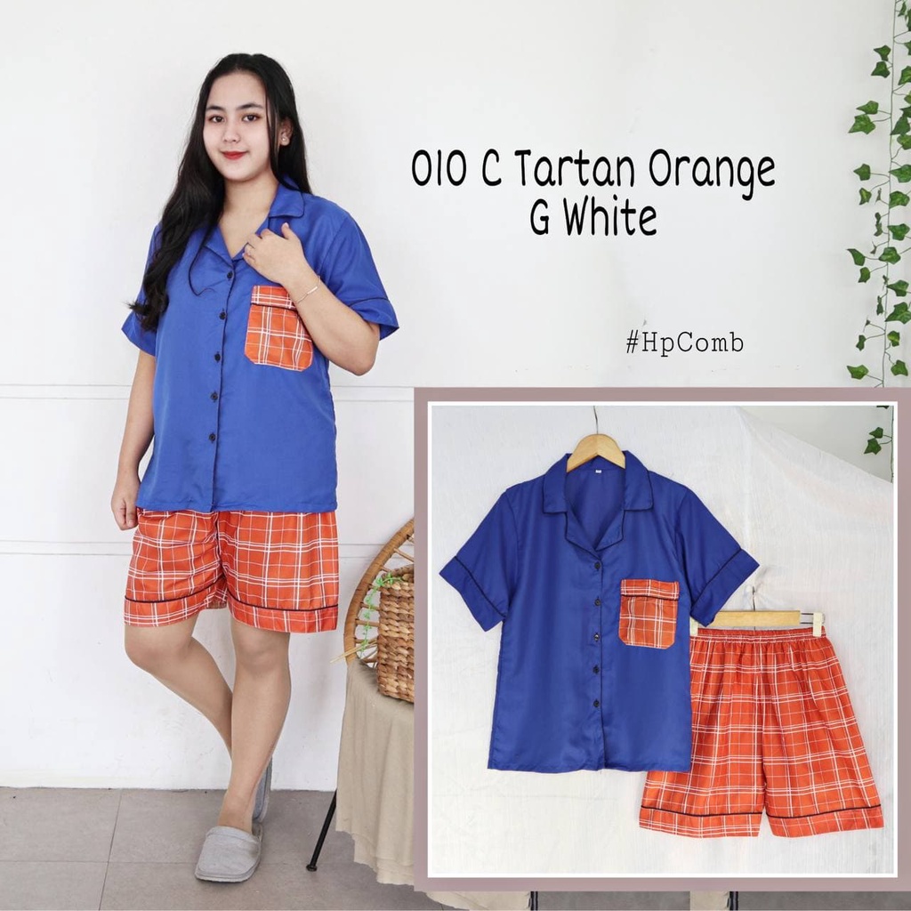 IZANY Piyama Dewasa Hotpant Combina Allsize / HP  Combina Saten Apple LD 100-010 TARTAN ORNGE G W