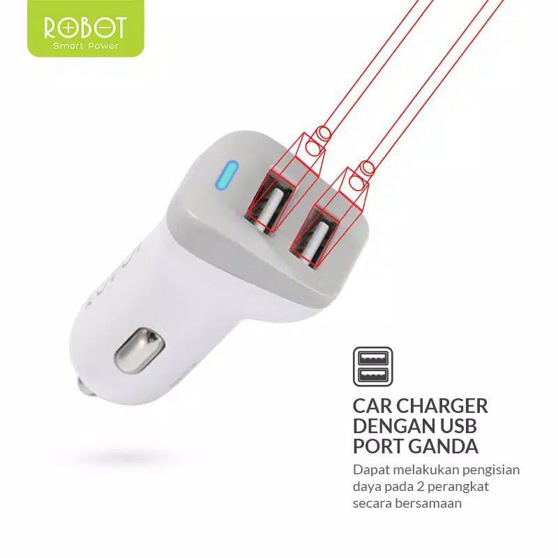 Car Charger Robot RT-C06 Dual Output Saver Mobil Charger Mobil Robot RT-C06 2USB 2.4A