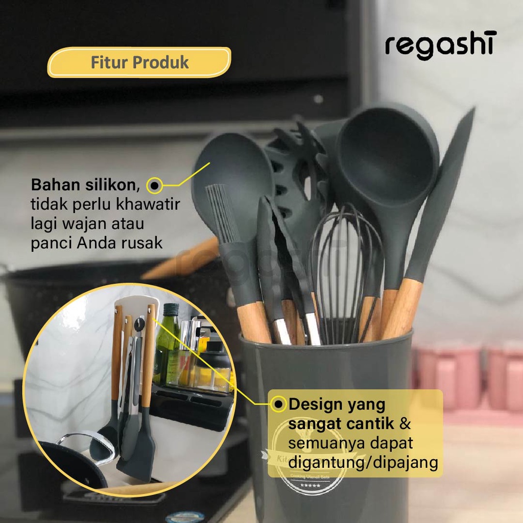 Regashi Alat Masak Sehat Silicone Kitchen Set Spatula Cooking Bpa-Free / Kitchen silicone tools set-3