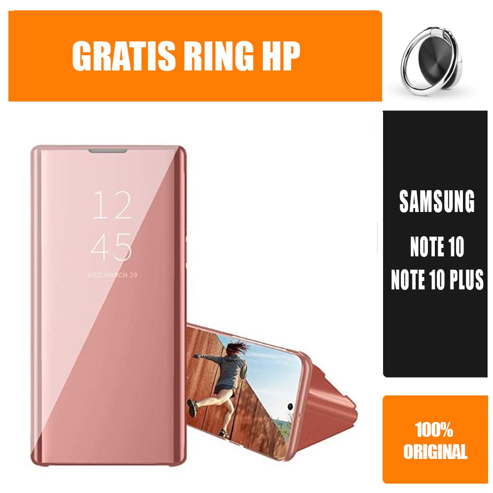 Samsung Note 10 Note 10 Plus Casing Clear View Flip Standing Cover Auto Lock Mirror Case