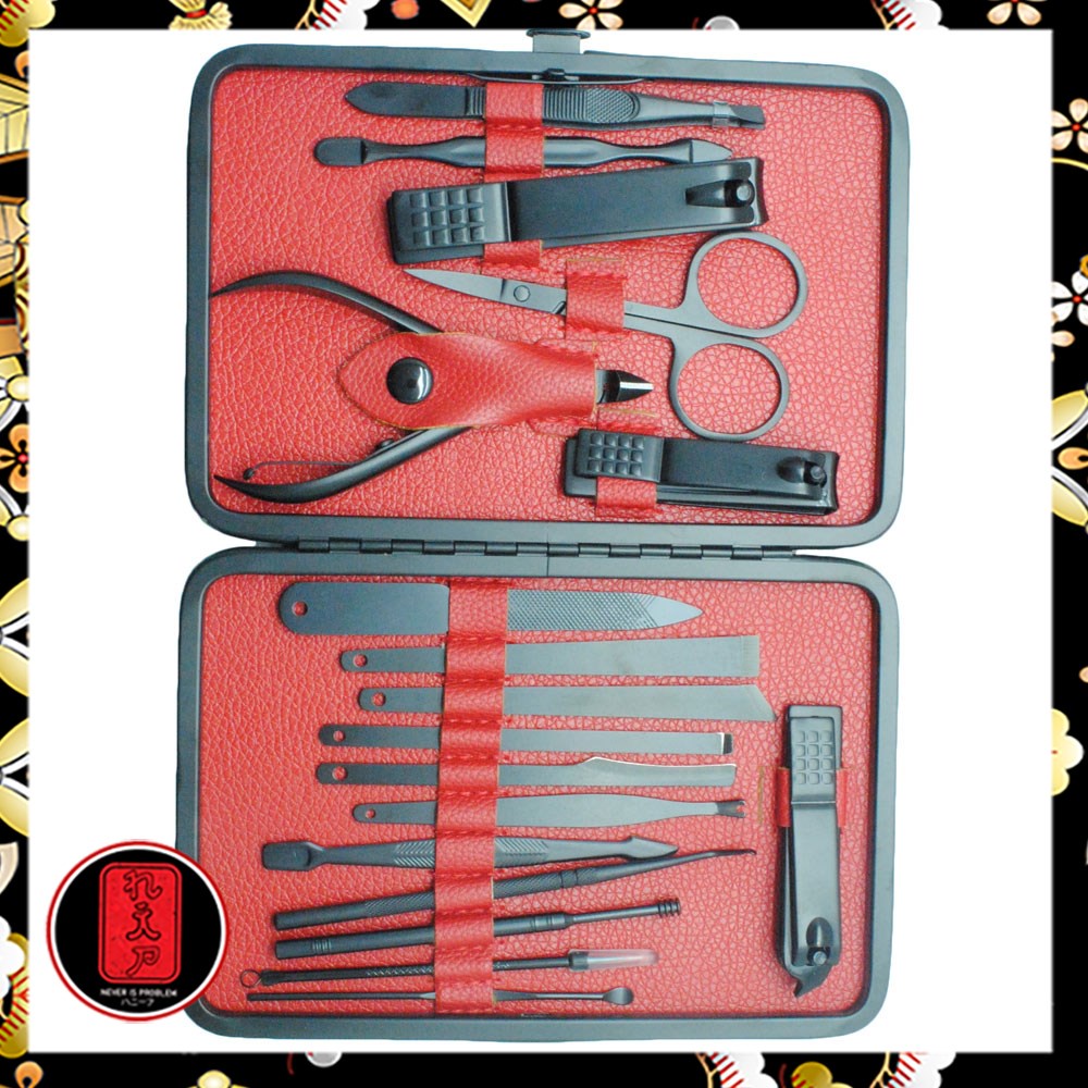 Biutte.co Nail Art Set Manicure Pedicure 18 PCS - C545AP - Black / gunting kuku set stainless / Perawatan kuku / perawatan kuku alat kecantikan / perawatan kuku dan kaki / Bast Seller