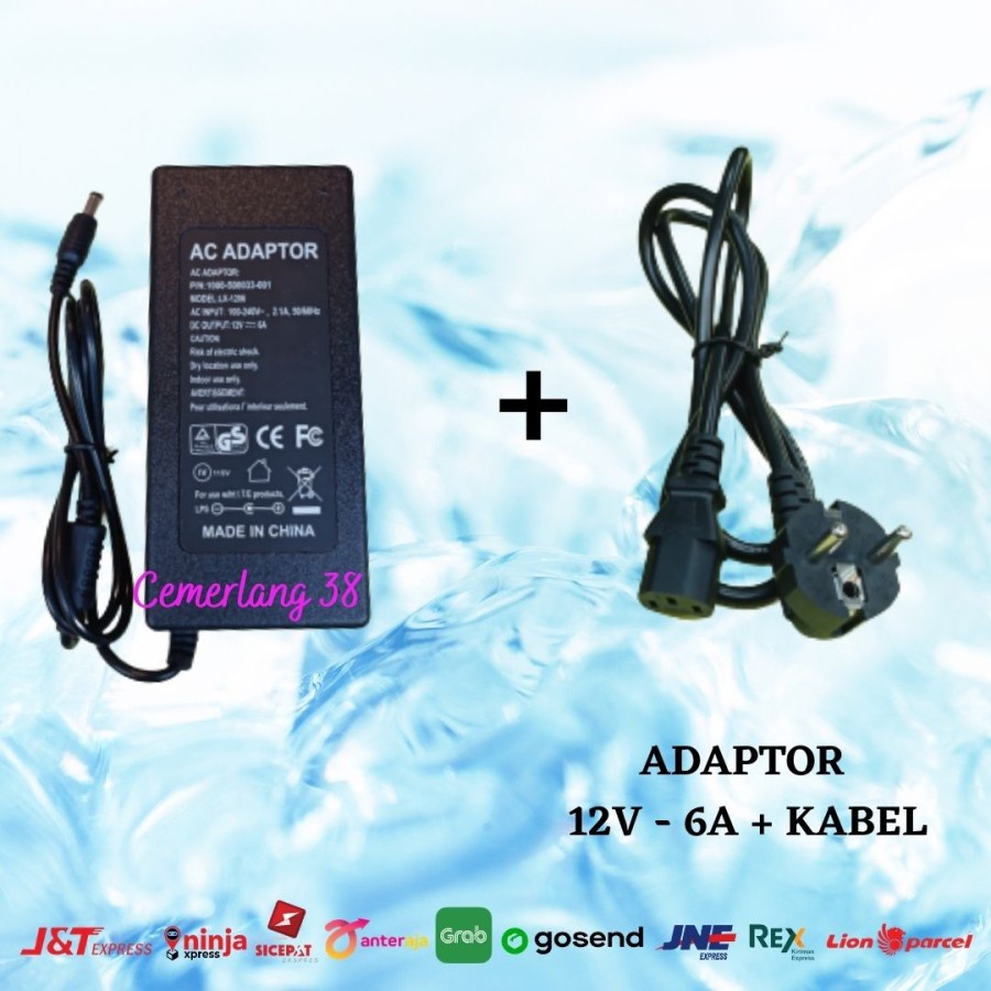 Adaptor 12V 6A Adaptor Pompa DC + kabel power adaptor dvr cctv 12 v