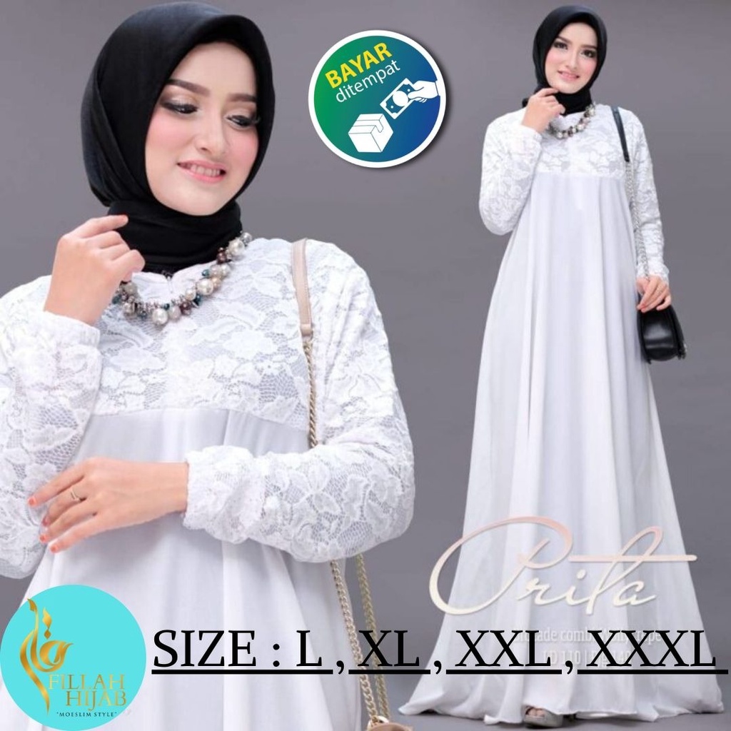 Gamis Putih Brukat JUMBO Gamis Putih Polos Gamis Syari Gamis Wanita Polos Gamis Murah Gamis Busui
