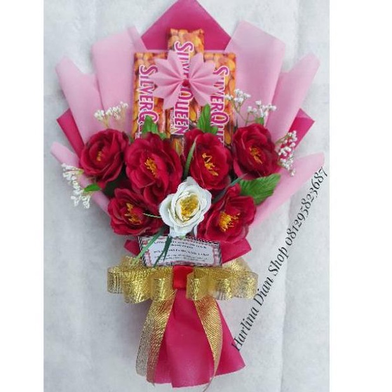 Diskon PRG65 Buket bouquet bucket bunga dan snack coklat silverqueen cantik romantis PRG