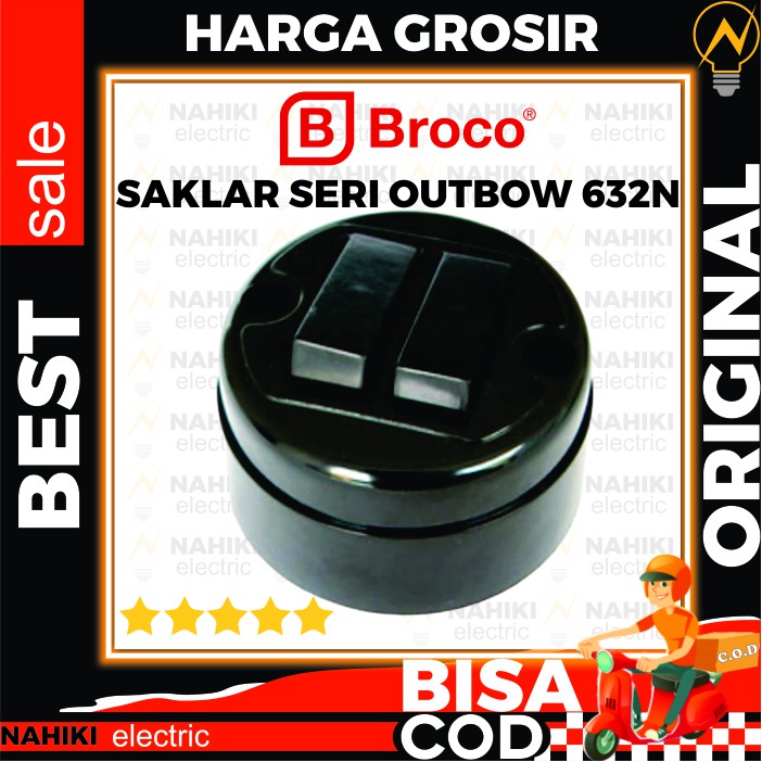 (COD) SAKLAR LAMPU BROCO SERI 2 GANG GROSIR ORIGINAL TEMPEL OUTBOW OB DOUBLE SWITCH BULAT HITAM 632N