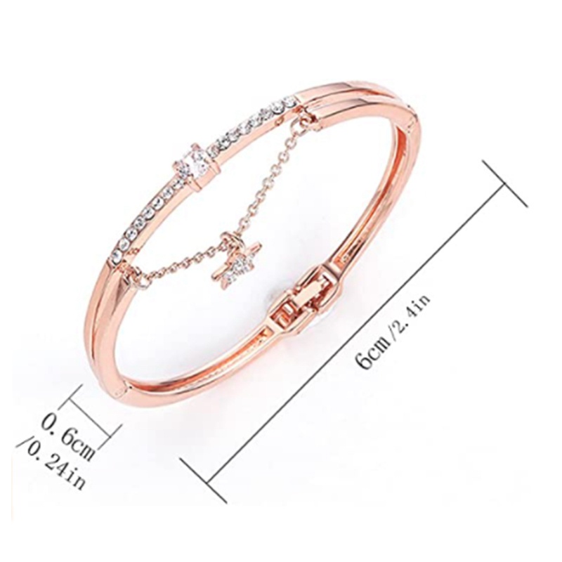 Fancyqube Gelang Tangan Model Terbuka Motif Hati / Bintang Aksen Kristal / Berlian Imitasi Untuk Wanita