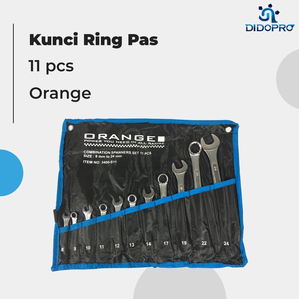 ORANGE - Kunci Ring Pas 11 PCS 8-24mm