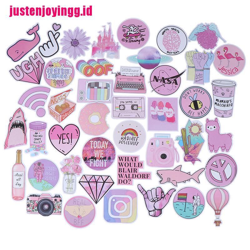 53pcs Stiker Kawaii Warna pink Untuk Koper laptop Mobil Dan scrapbook