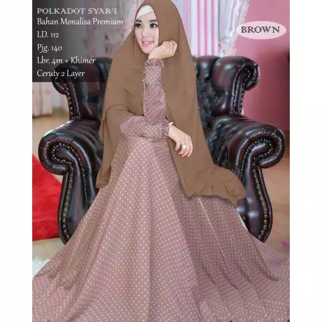 Gamis Citra Embos / Gamis Wanita Muslim / Gamis Syari Embos-Polkadot Mocca