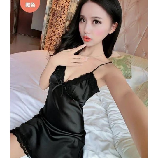 RAB BT001 Baju Tidur Lingerie Wanita Korea Sexy Dress Satin Mini Deep