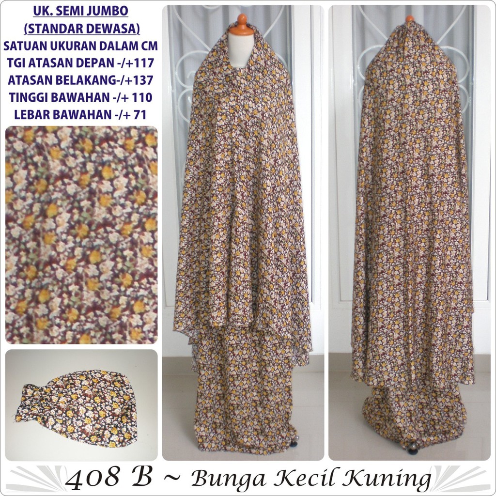 Mukena bali motif bunga kecil katun rayon dewasa 408B semijumbo kuning