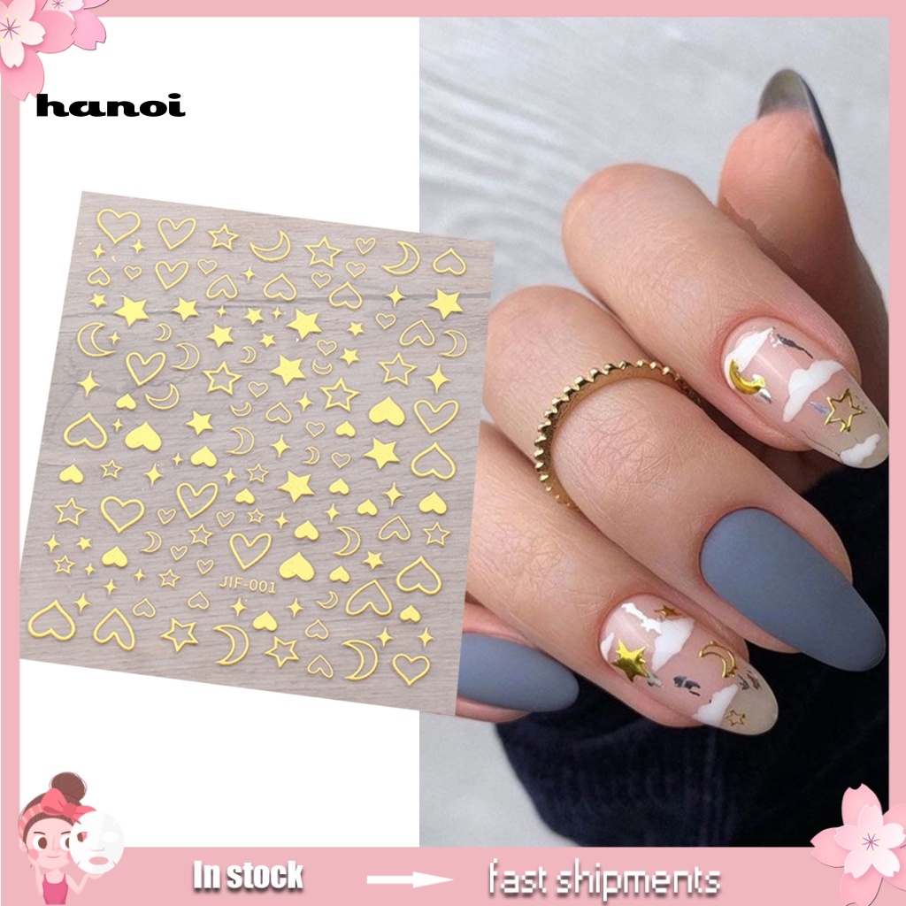 Han Stiker Kuku Motif Hati / Bintang Untuk Dekorasi Nail Art