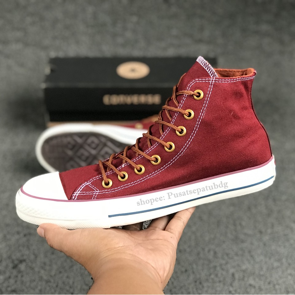 (BAYAR DITEMPAT) Converse Premium Tali Tan High Maroon