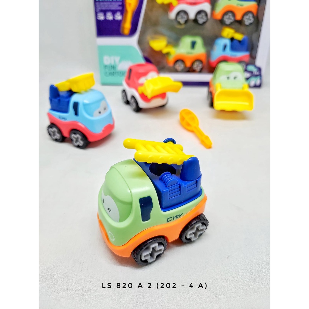 Mobil Mobilan DIY Truck Assemble City Guradian Fun Cartoon Car Truk Konstruksi Bongkar Pasang 4 Pcs