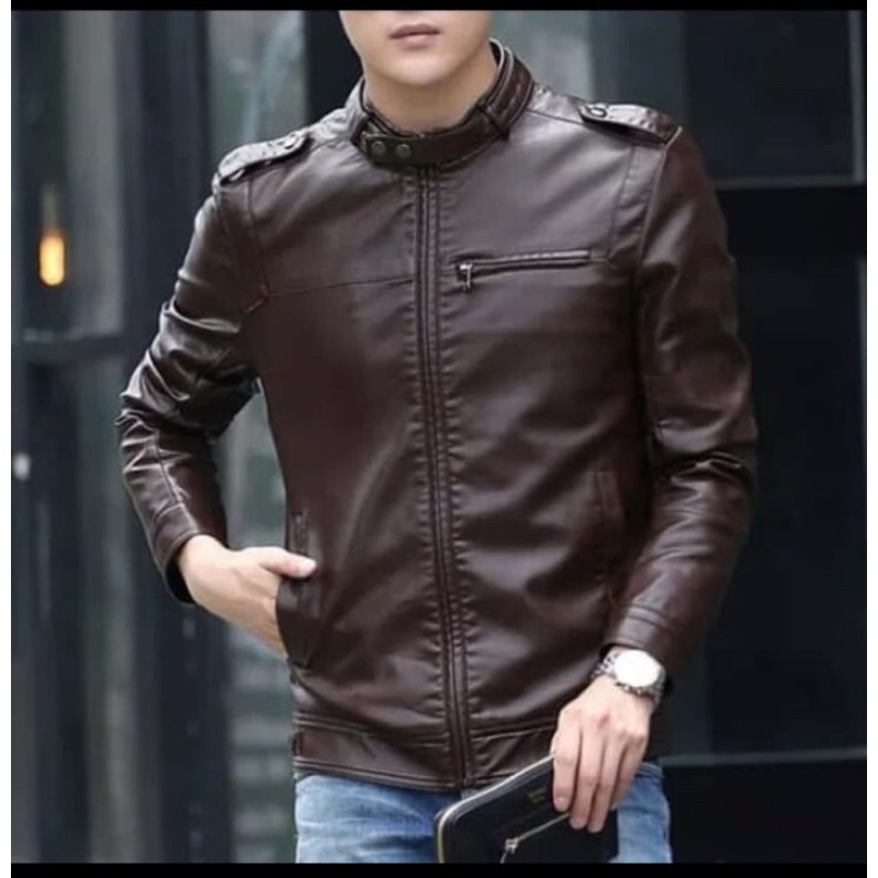 jaket pria bahan semi kulit (sintetis) model terbaru