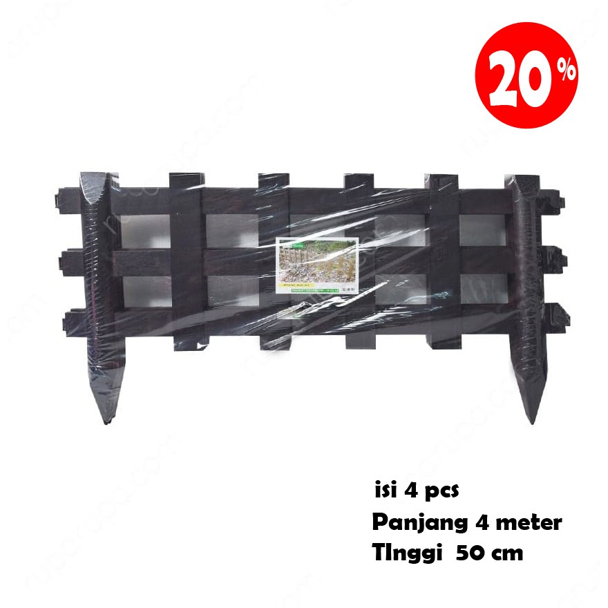 Naindo Set Pagar Taman Plastik 4 Pcs - cocok untuk indoor dan outdoor panjang 4 meter -Hitam