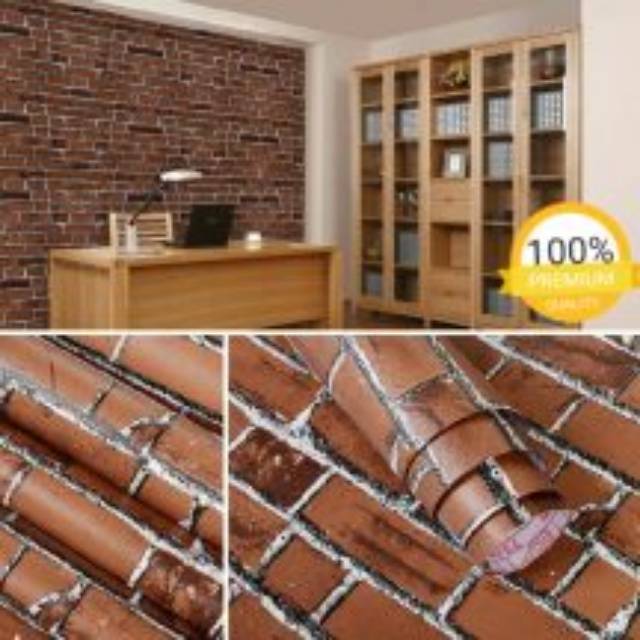 Wallpaper dinding murah ruang tamu kamar tidur batu bata coklat tua terbagus terlaris termurah