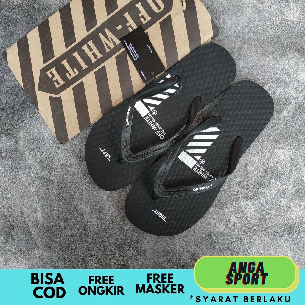 SENDAL PRIA JEPIT OFF WHITE / SENDAL COWOK DISTRO KASUAL / SANDAL KEREN MOTIF TULISAN VIRGIL PREMIUM