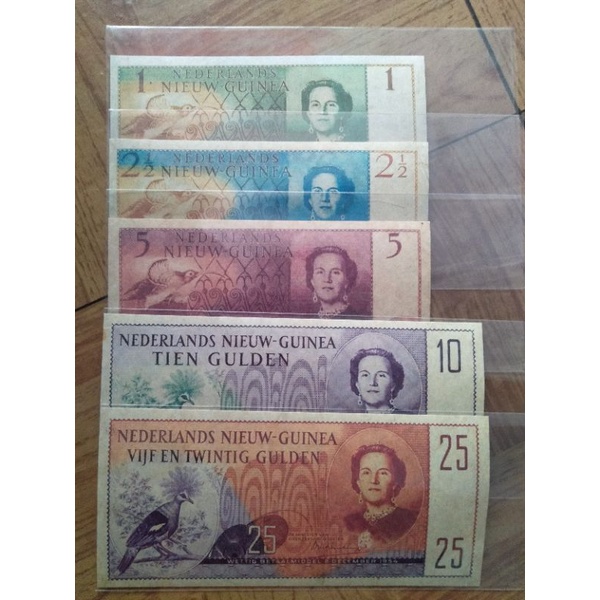 Uang kuno netherlands nieuw guinea 1-25 gulden tahun 1954 repro