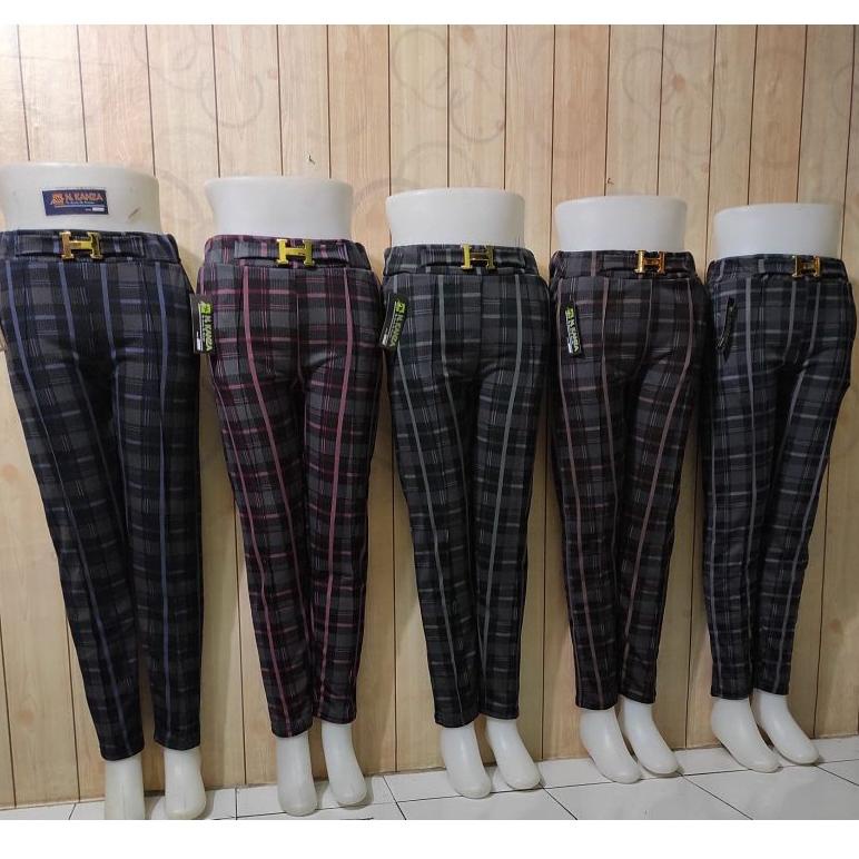 "Cmk31au22ž" (Tartan pants) Scuba pants kotak Belt H/ celana scuba motif
